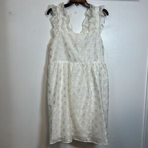 English Factory Women 1X Dress Floral Organza Puff Ruffle Strap Wedding 6332